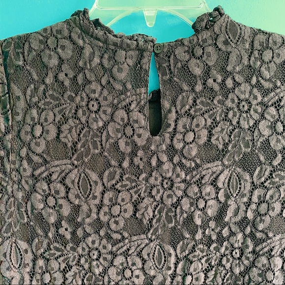 Short Sleeve Black Dress With Floral Lace Overlay - Picture 5 of 7